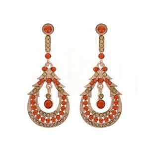 Boho Rose Tone Champagne Crystal Coral Resin Pierced Drop Earrings